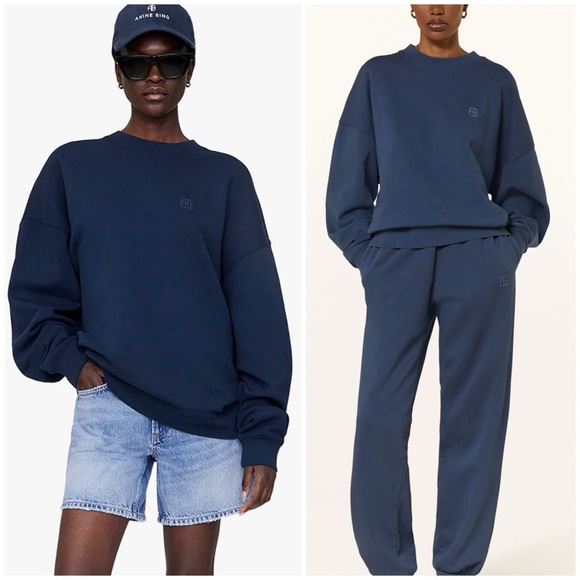 Anine Bing Tops - ANINE BING
Monogram Miles Sweatshirt in Dark Blue Navy SZ XS